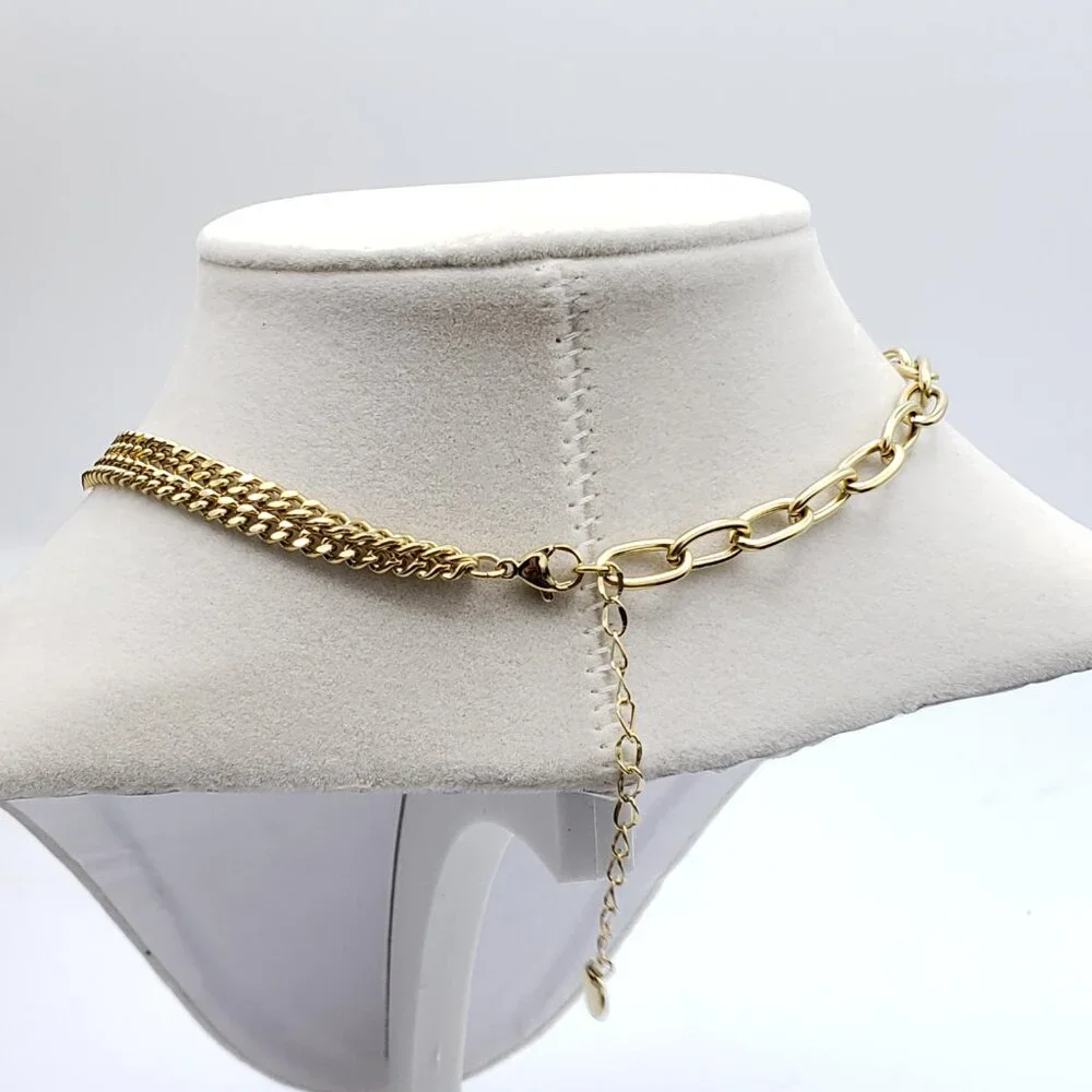 Stainless Steel Gold-Plated Necklace with Authentic Louis Vuitton Padlock